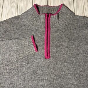 Woolovers 100% Wool Half Zip Sweater SizeM Gray Pink Trim Woolmark Vintage Style